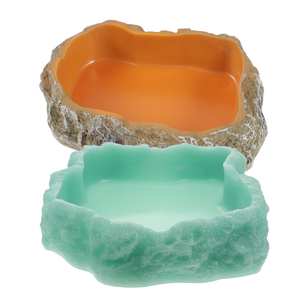 Water Dish Reptile - 2個入り夜光爬虫類用フードボウル、固体樹脂製給餌皿、爬虫類ペット（トカゲ、ヘビ、カメ、鳥）用装飾品