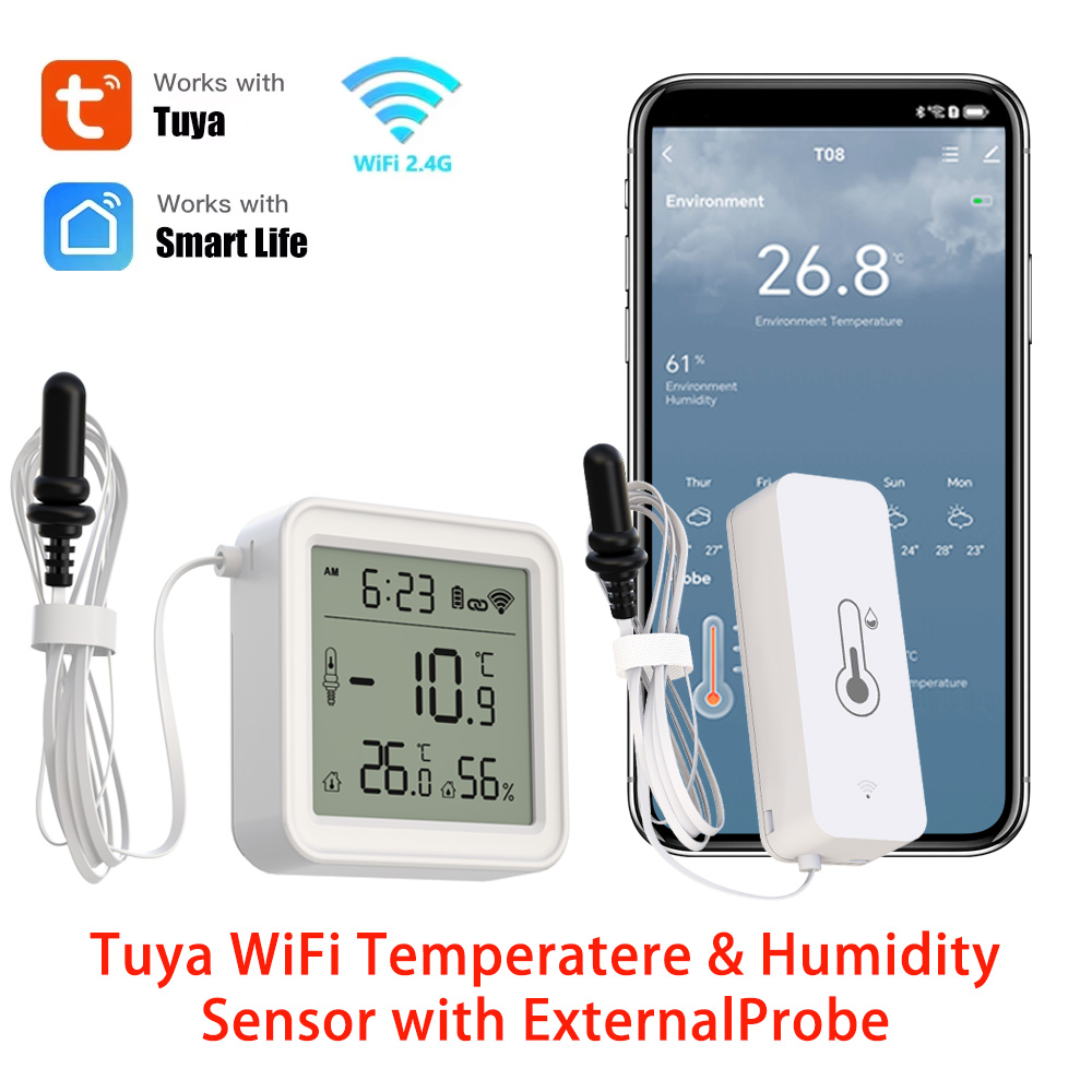 Digital Hygrometer Probe - Tuya WiFi 温度湿度センサー 外部プローブ湿度計付き リモートモニタリング用 Alexa